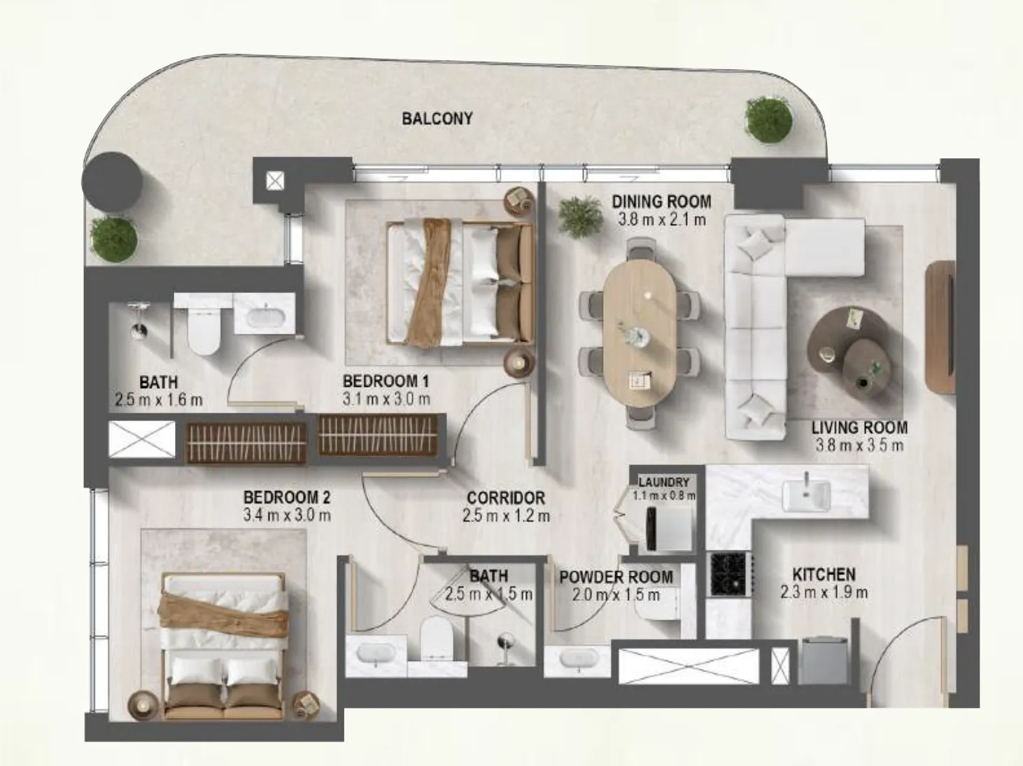 Sanctuary 2 bed floor plan, 1,010 – 1,463 sqft