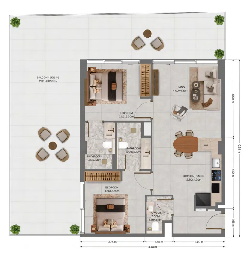 The Archive 2 bed floor plan, 1,700 sqft