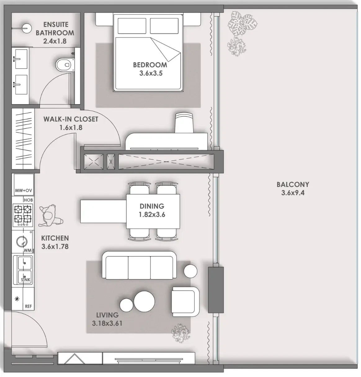 HOLM One 1 bed floor plan, 921 sqft