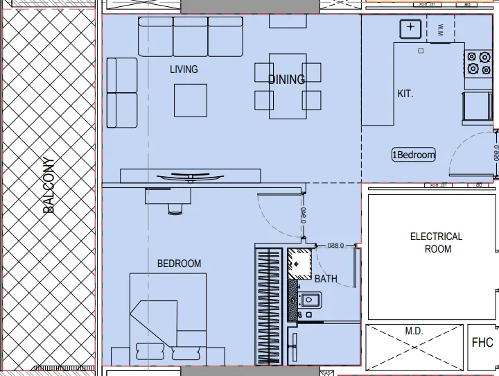 Binghatti Ivory 1 bed floor plan, 770 sqft