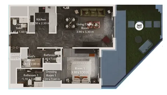 Bab Al Qasr Garden Residences 65 1 bed floor plan, 991 sqft