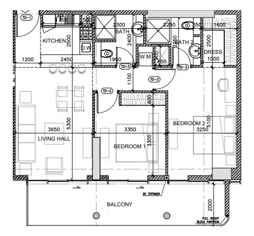 Oak Yard 2 bed floor plan, 1,089 – 1,112 sqft