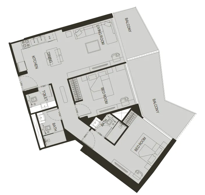 Binghatti Haven 2 bed floor plan, 1,149 sqft