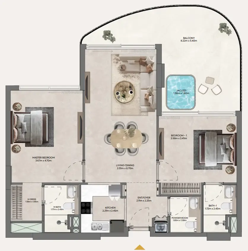 Hermina by Casagrand 2 bed floor plan, 1,235 sqft
