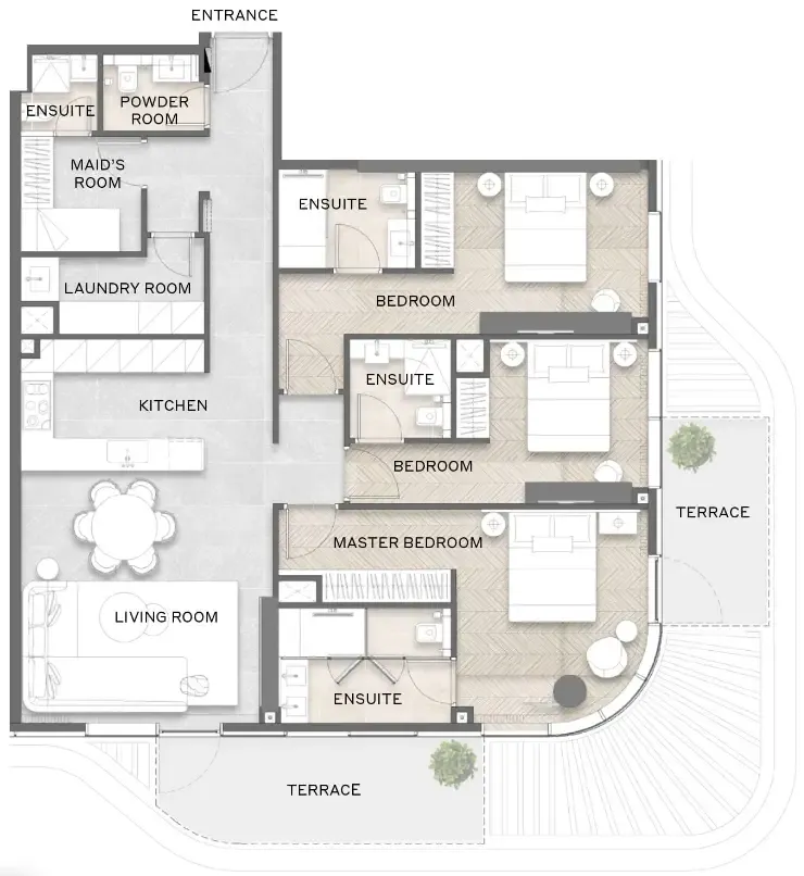 Avida Residences 3 bed floor plan, 1,600 – 1,693 sqft