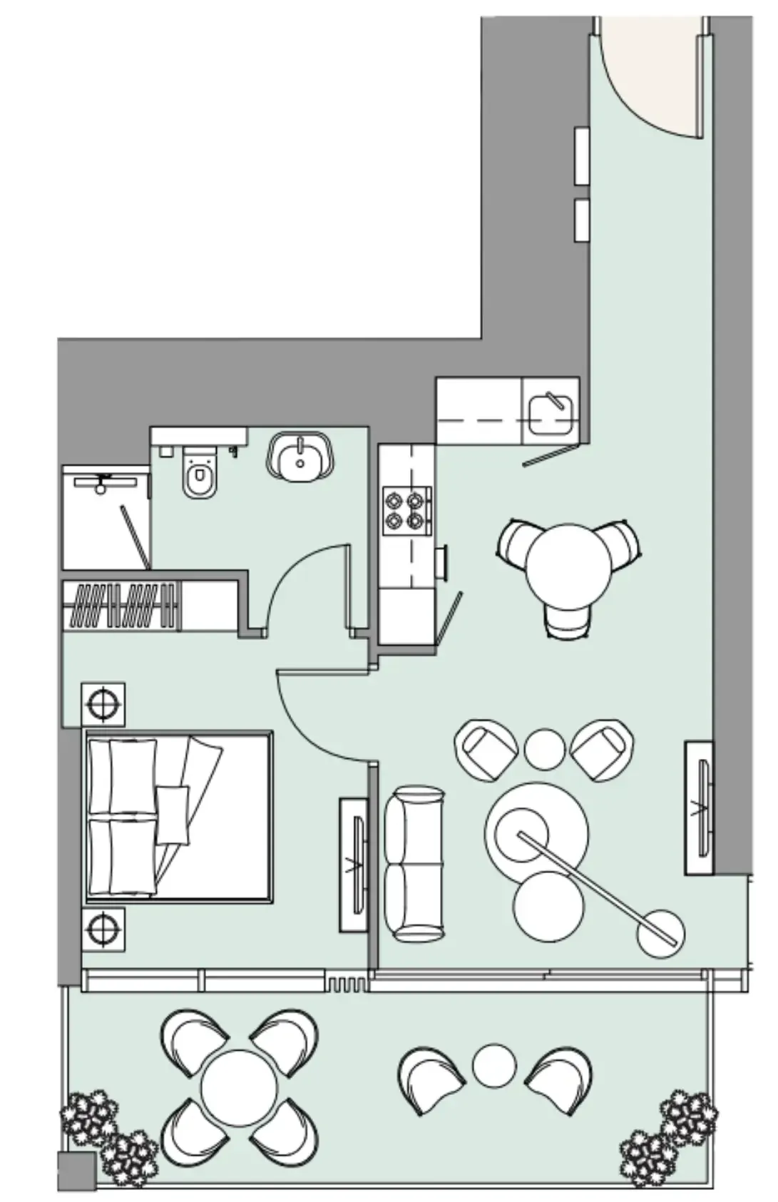 The Edge 1 bed floor plan, 675 sqft
