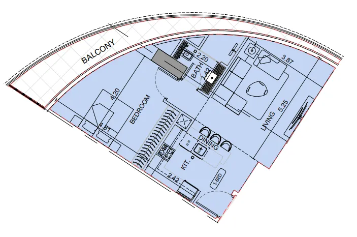 Binghatti Aquarise 1 bed floor plan, 790 sqft