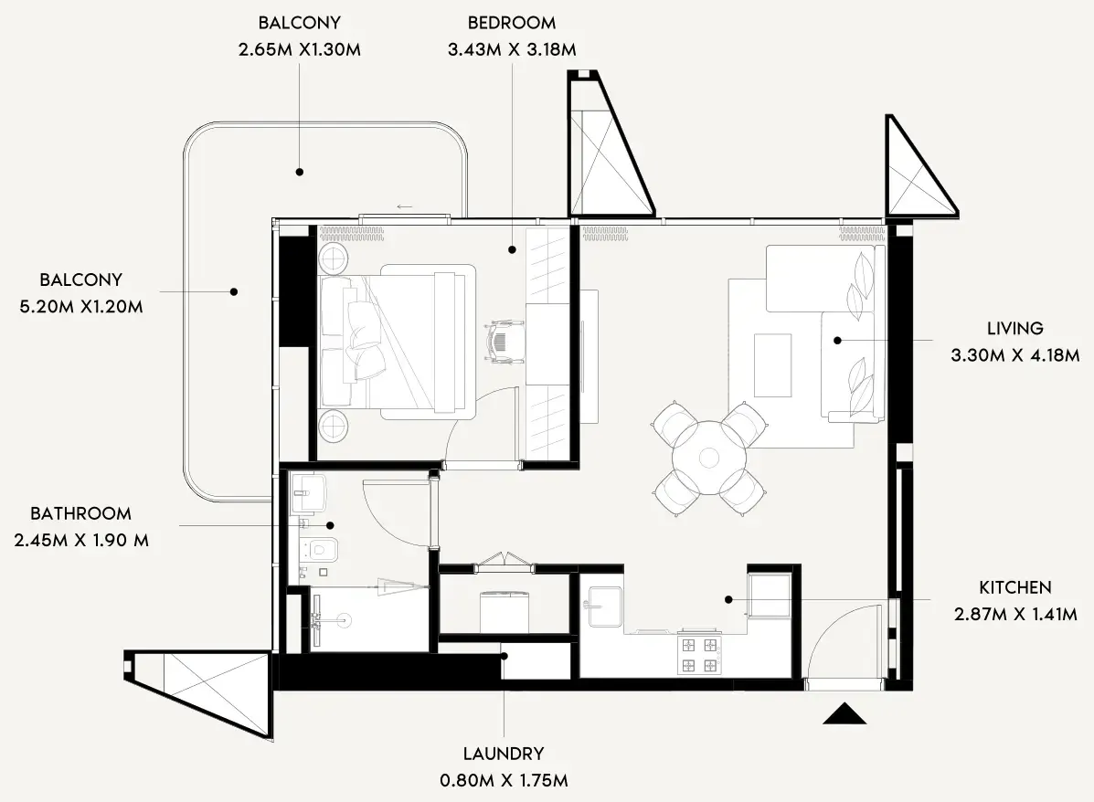 Azizi Wares 1 bed floor plan, 664 sqft