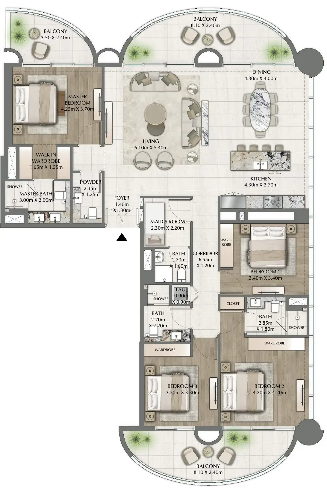 One Residence 4 bed floor plan, 2,435 sqft