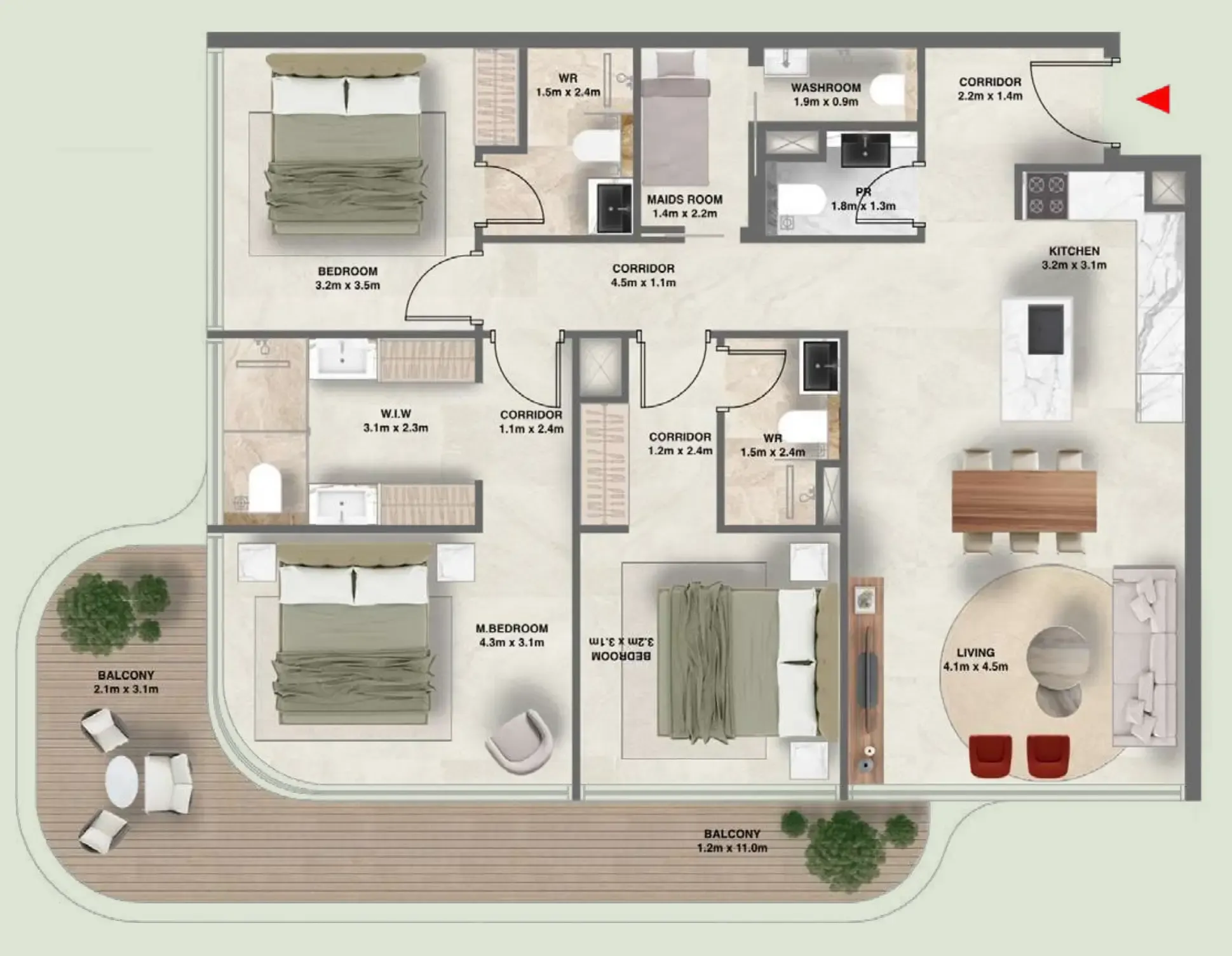 The Tides 3 bed floor plan, 1,417 sqft