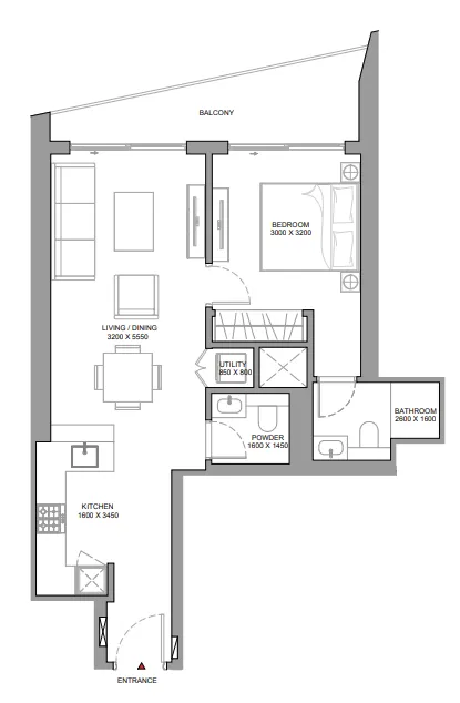 The Serene at Sobha Central 1 bed floor plan, 743 sqft