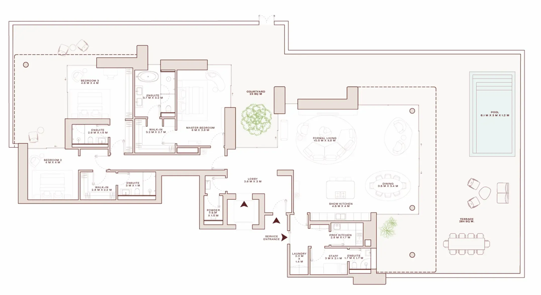 Solaya 3 bed floor plan, 6,665 sqft