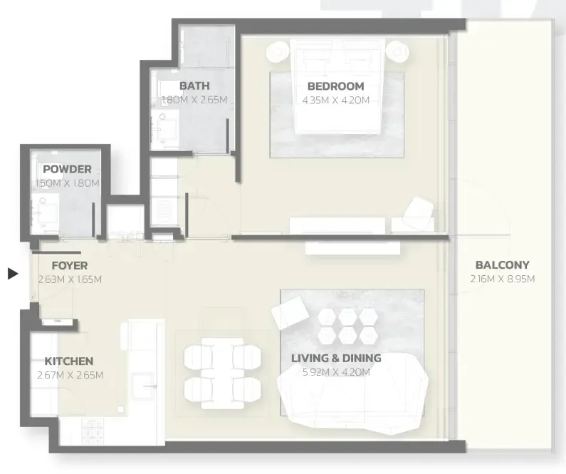 Tonino Lamborghini Residences 1 bed floor plan, 933 – 963 sqft