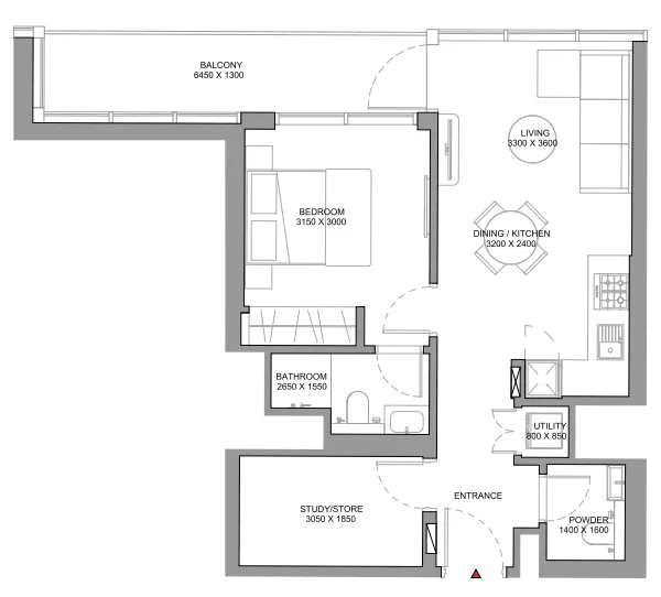 Sobha Solis 1 bed floor plan, 1,026 sqft