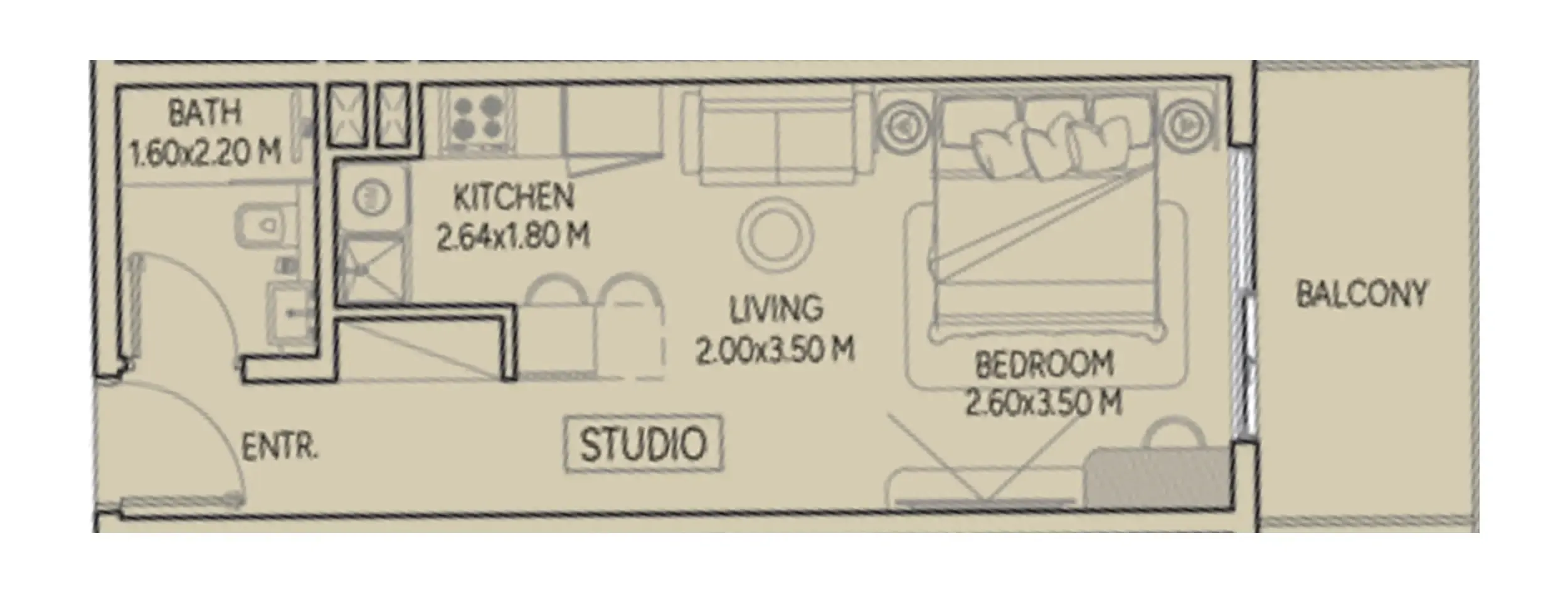 Weston by Wadan Phase 1 & 2 Studio floor plan, 436 sqft