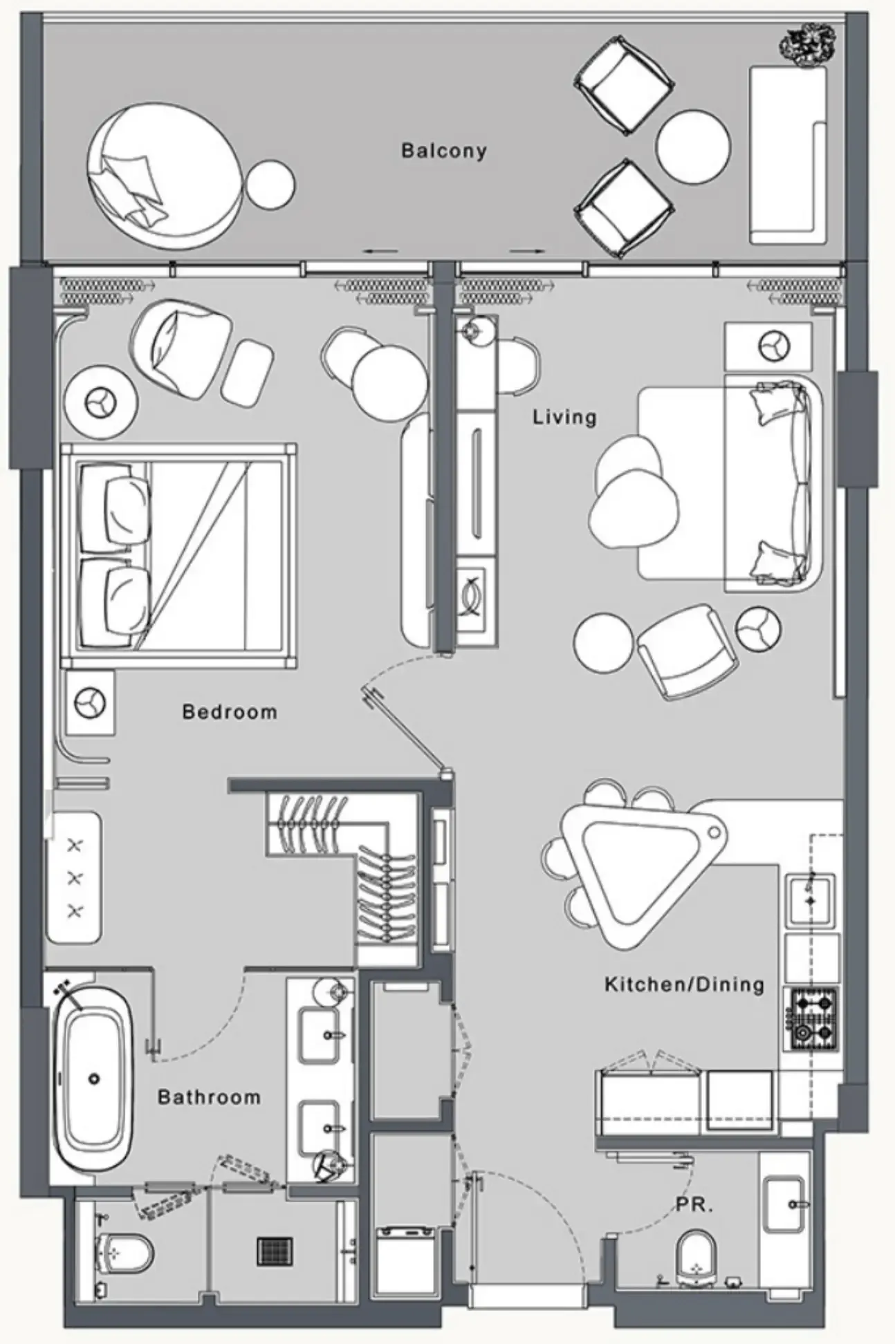 JW Marriott Residences and Resort 1 bed floor plan, 943 sqft
