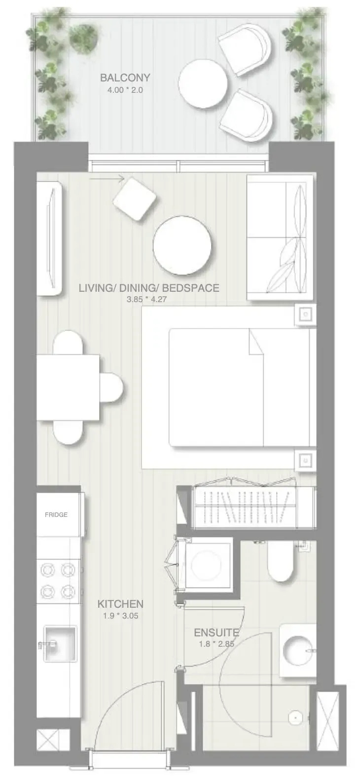 Sol Levante Studio floor plan, 438 sqft