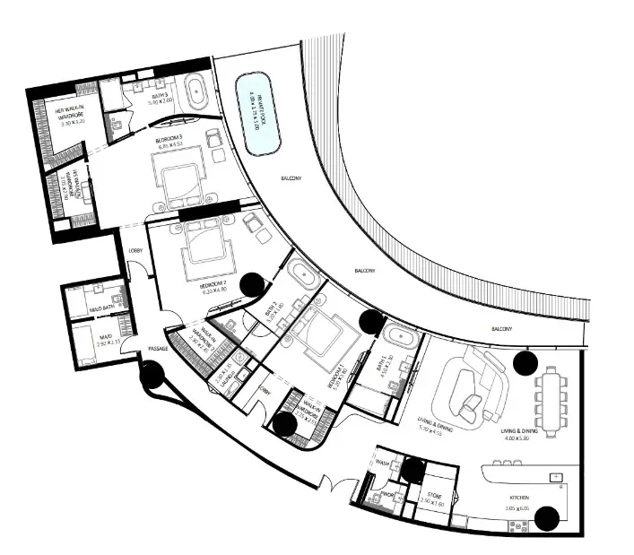 Bugatti Residences by Binghatti 3 bed floor plan, 3,859 sqft