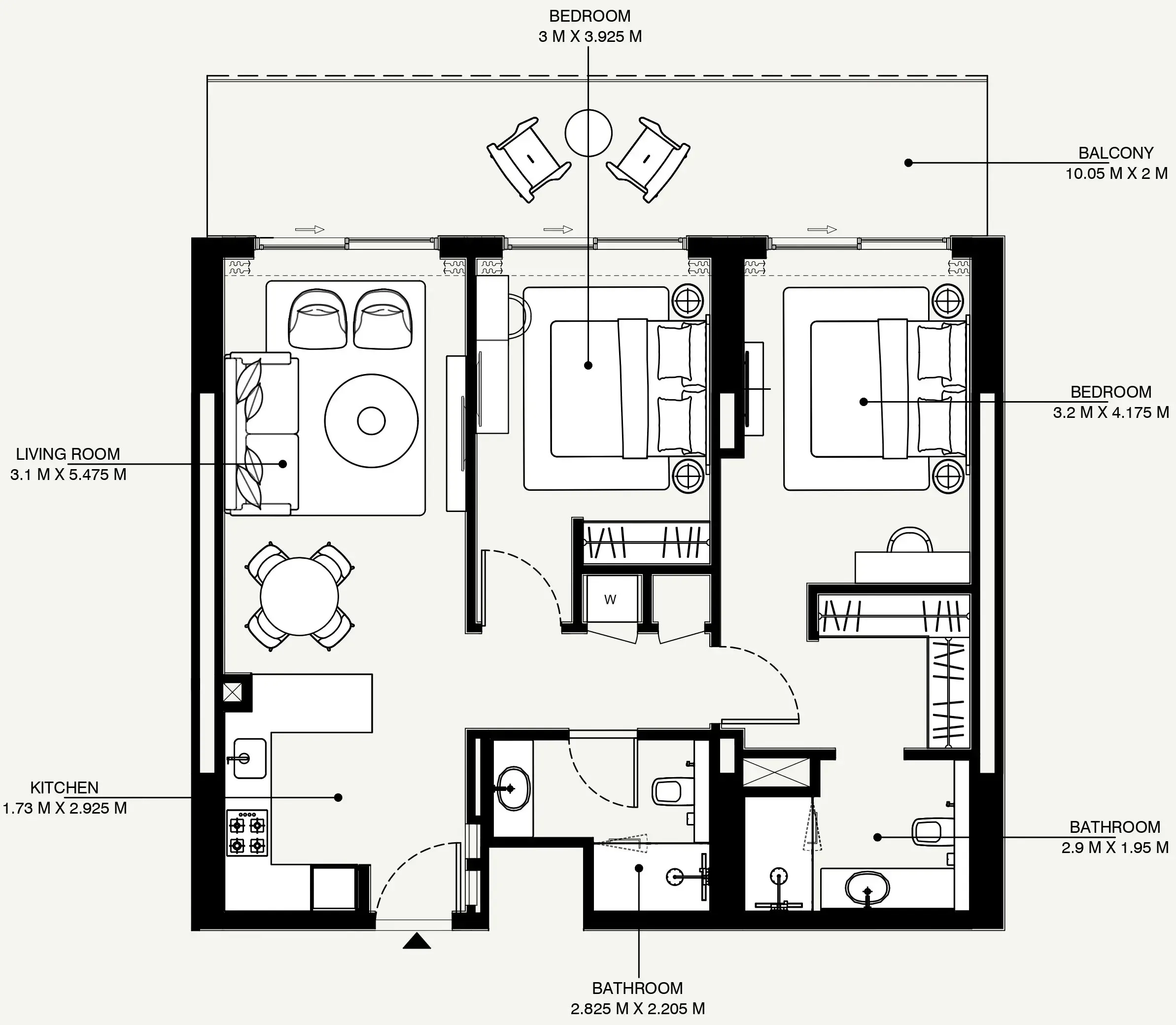 Azizi Venice 2 bed floor plan, 1,148 sqft