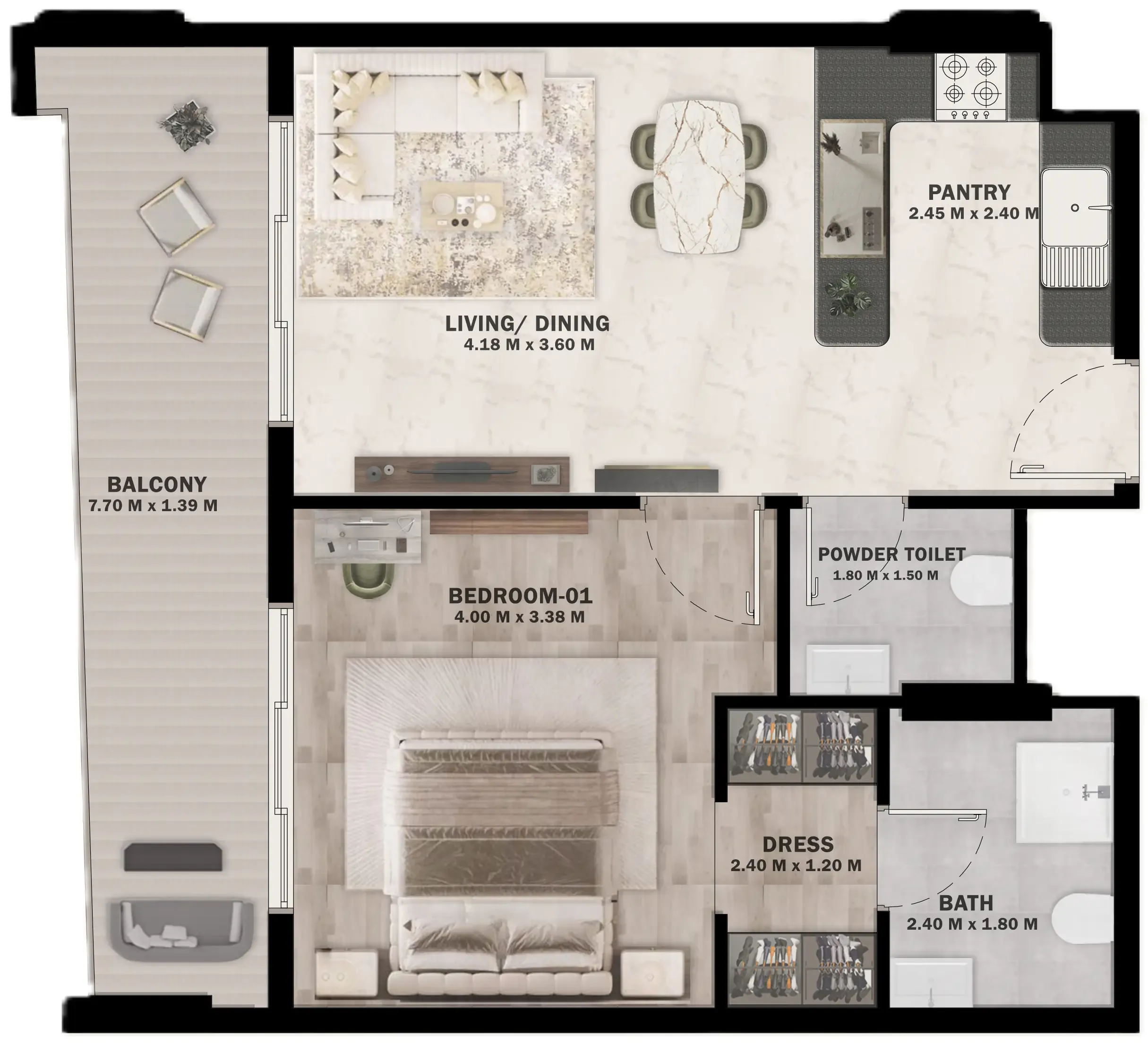VOI Residence 1 bed floor plan, 699 sqft