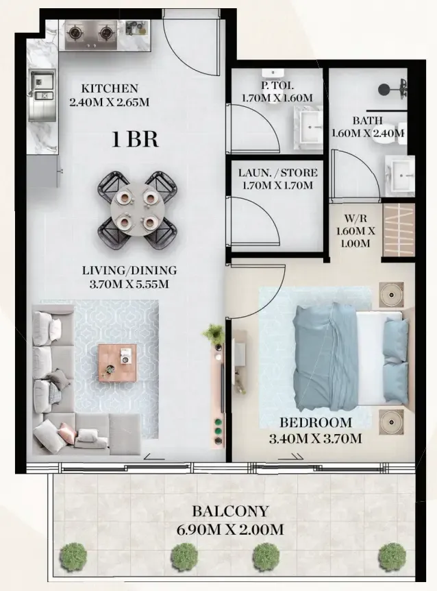 Chapter 01 by Newbury 1 bed floor plan, 790 sqft