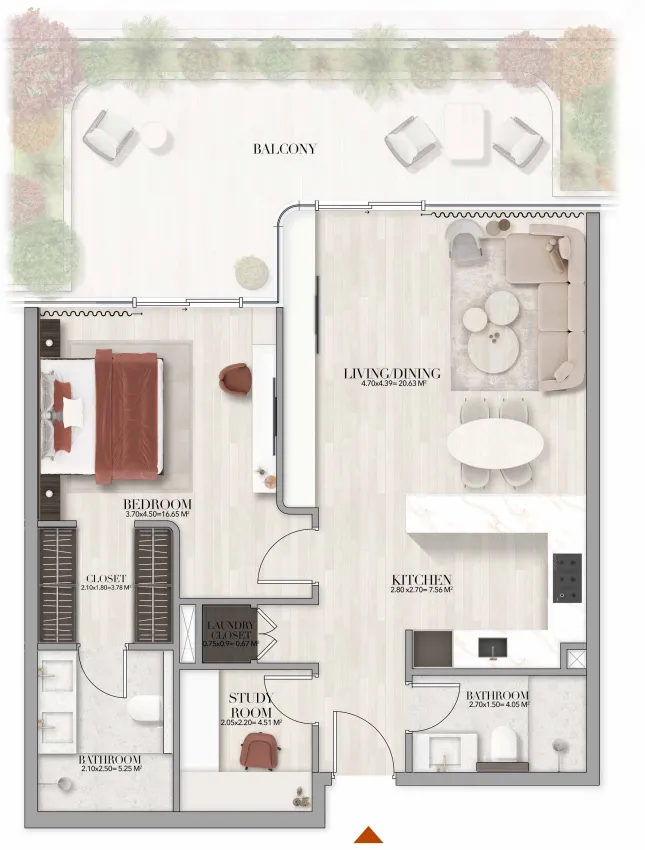 Gate Eleven by Amwaj Development 1 bed floor plan, 949 sqft