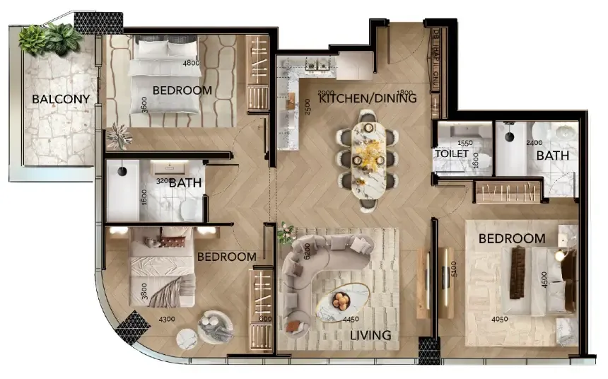 Radiant Bridges 3 bed floor plan, 1,323 sqft