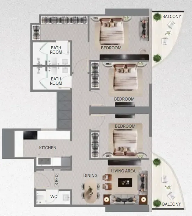 Maybach 6 3 bed floor plan, 1,284 sqft