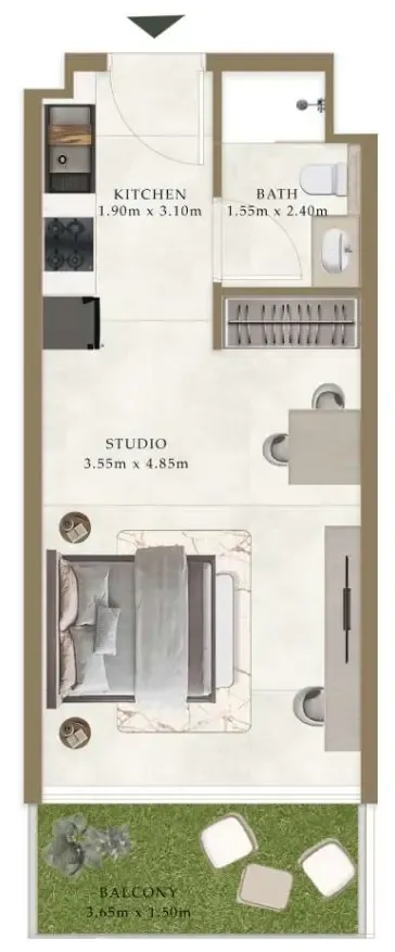 Ryze Residences by AUM Development Studio floor plan, 388 sqft