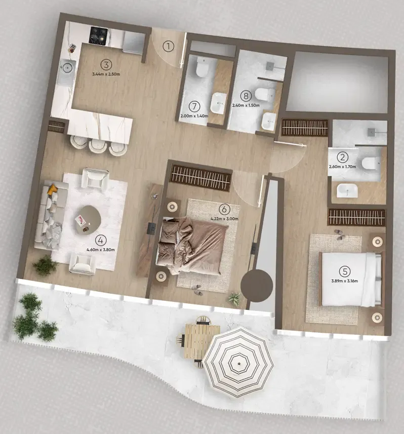 Azure by Lapis 2 bed floor plan, 1,134 – 1,151 sqft