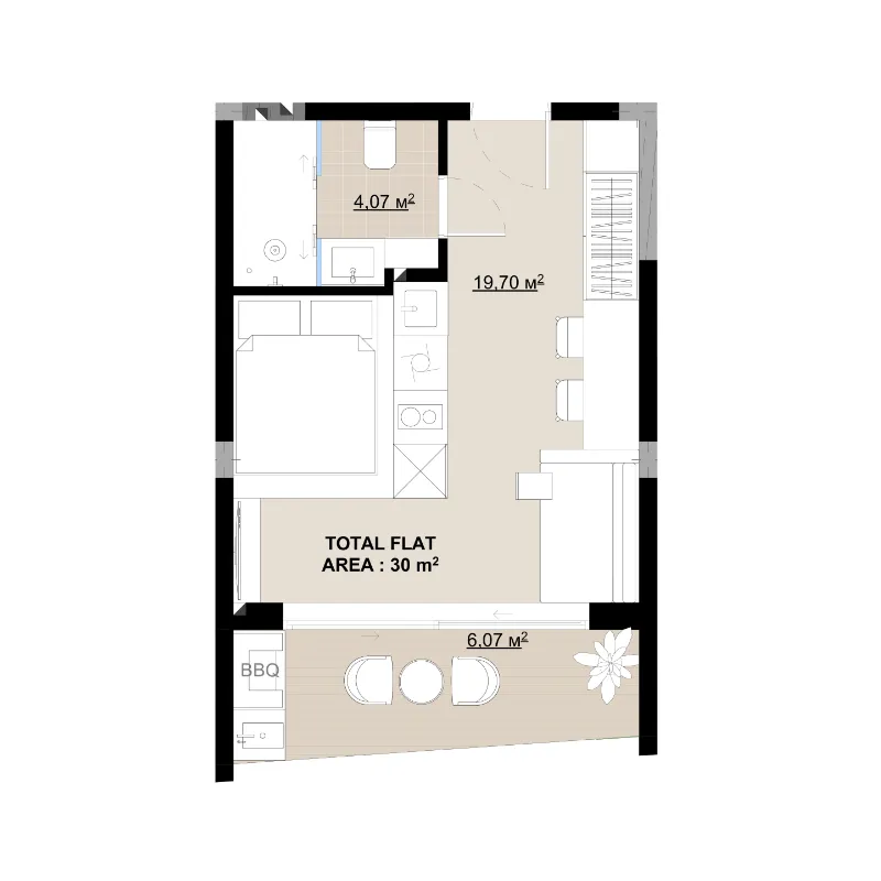 Buddha Club House Studio floor plan, 322 sqft