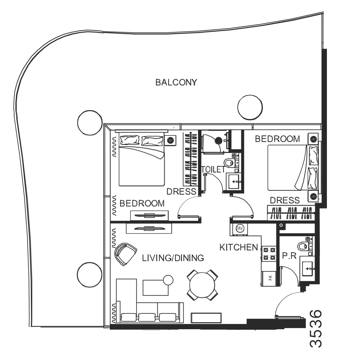 The WOW Tower 2 bed floor plan, 1,449 sqft