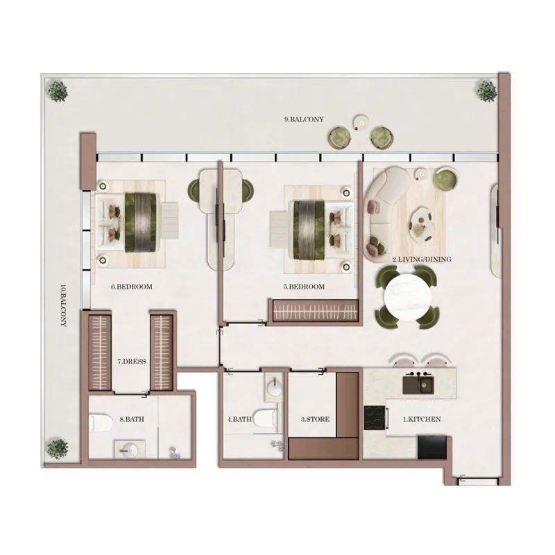 Havencia 2 bed floor plan, 1,293 sqft