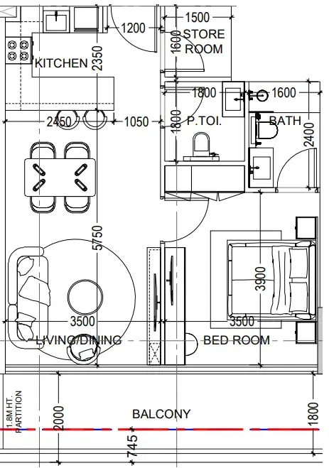 Al Haseen Residences 6 1 bed floor plan, 759 sqft