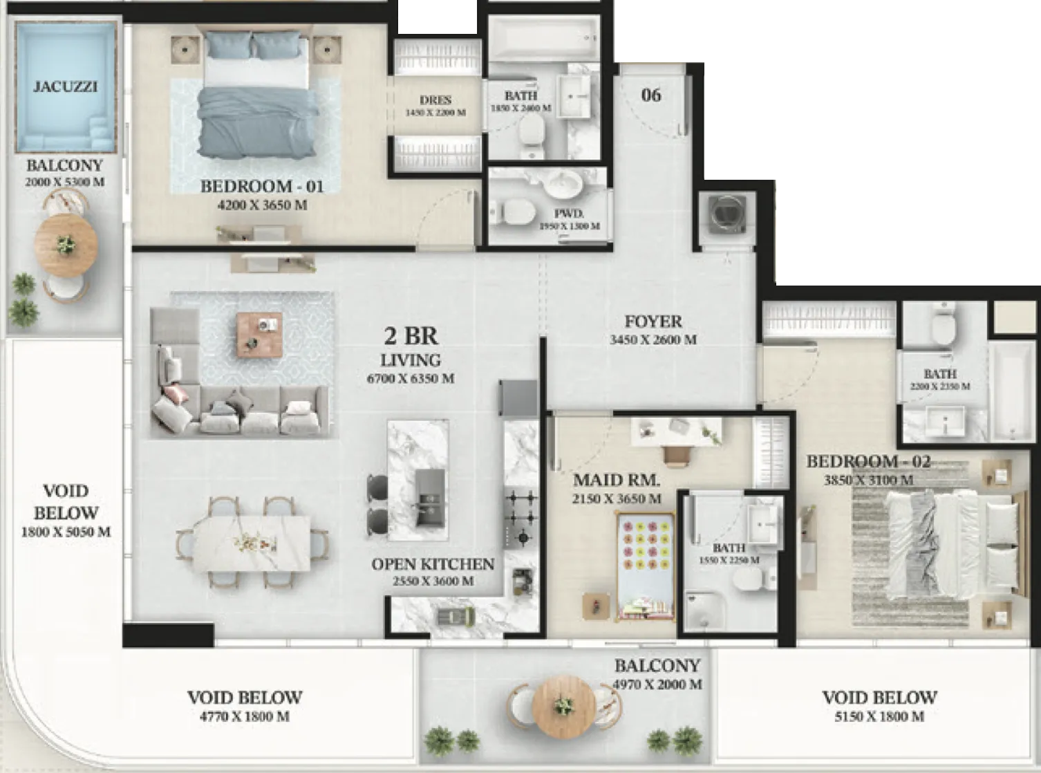 Wellington Ocean 2 bed floor plan, 1,639 sqft