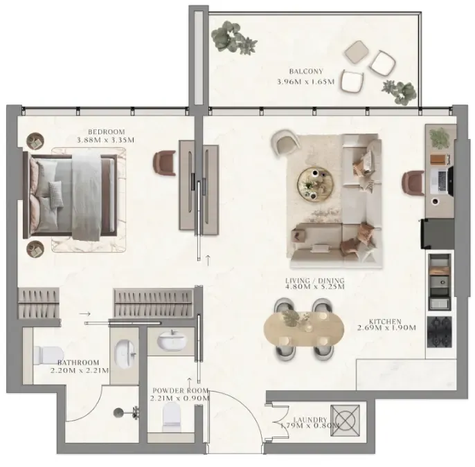 The Collection at Taiyo 1 bed floor plan, 640 sqft