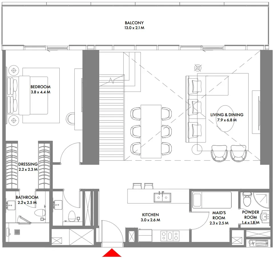 W The Residences by Arada 2 bed floor plan, 2,544 sqft