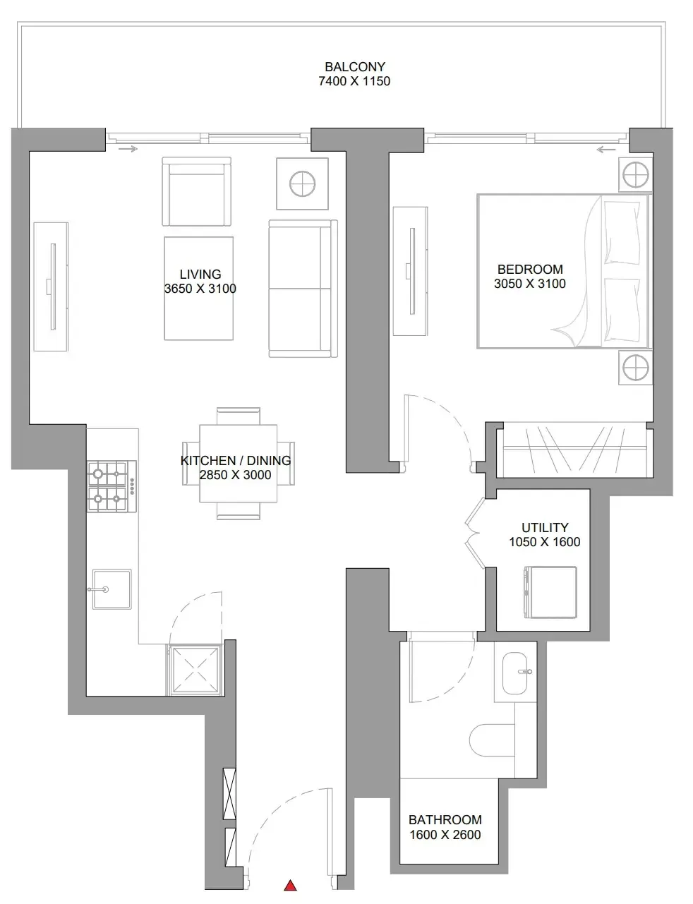 The Eden at Sobha Central 1 bed floor plan, 669 sqft