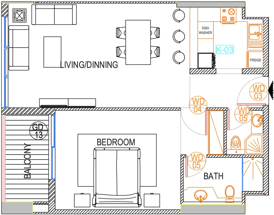 Urban Life 1 bed floor plan, 855 – 896 sqft