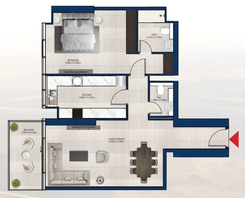 Al Vista 1 bed floor plan, 1,015 sqft