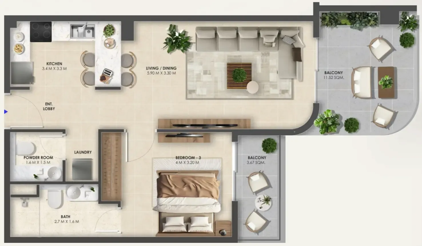 Vivida Residences 1 bed floor plan, 771 sqft