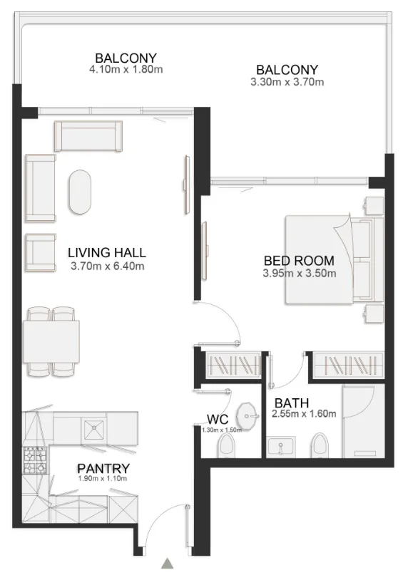 Ashley Hills 1 bed floor plan, 897 sqft