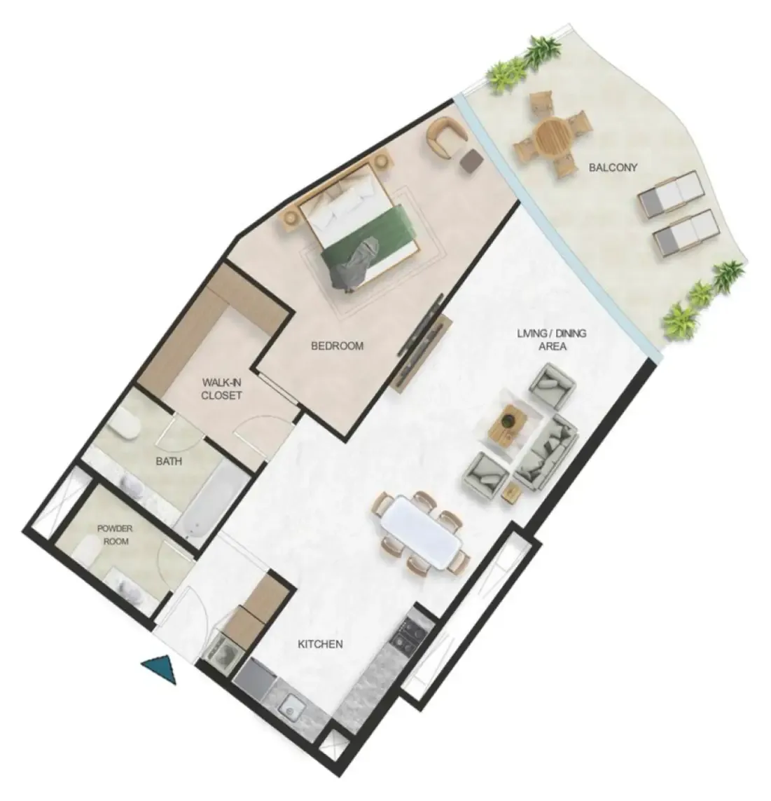 Oystra 1 bed floor plan, 1,219 sqft