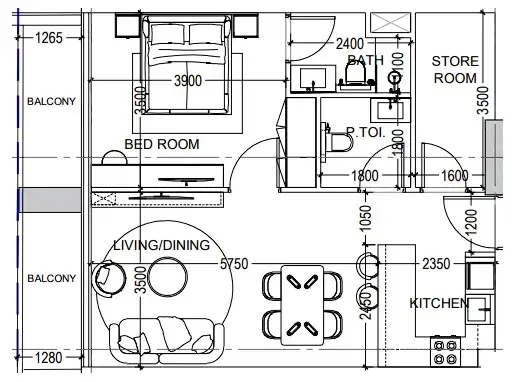 Al Haseen Residences 6 1 bed floor plan, 791 sqft