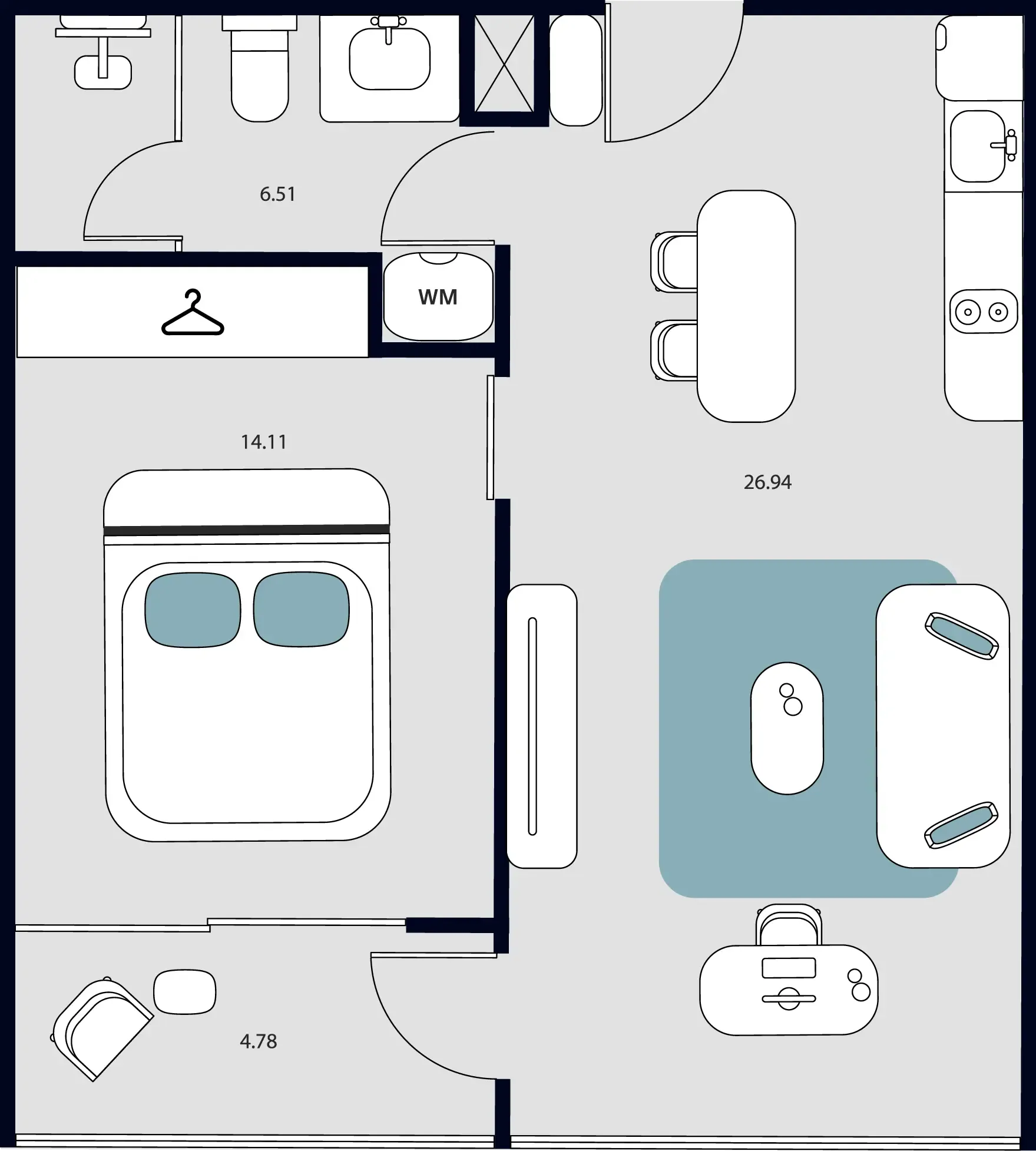 Essence Residence 1 bed floor plan, 560 sqft