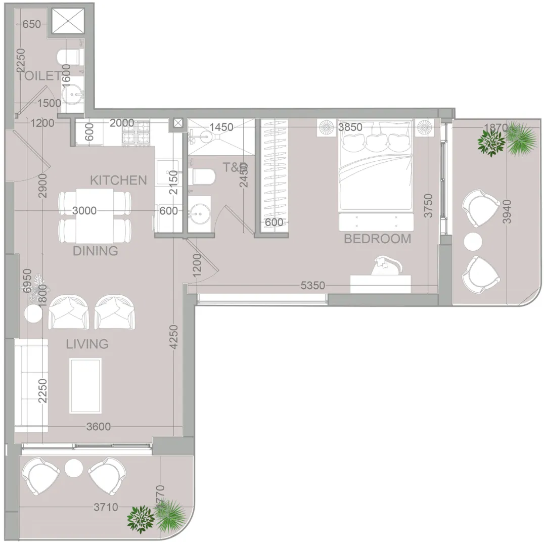 TETR1S Tower 1 bed floor plan, 729 sqft