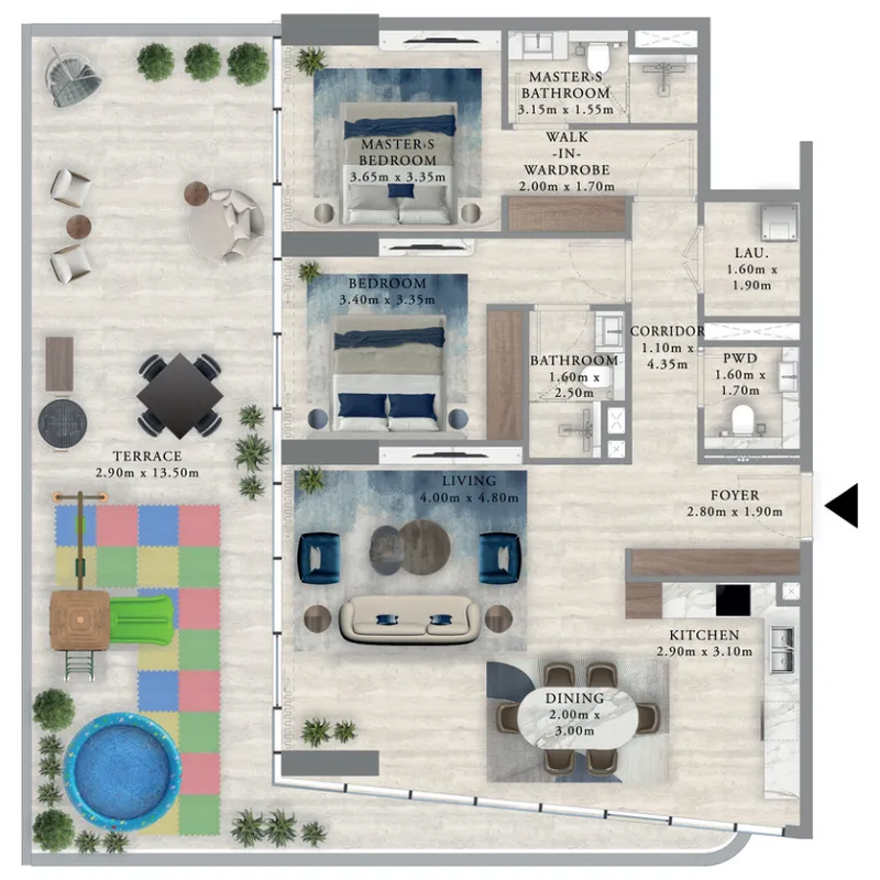 Royal Yacht Club Residence 2 bed floor plan, 1,677 sqft