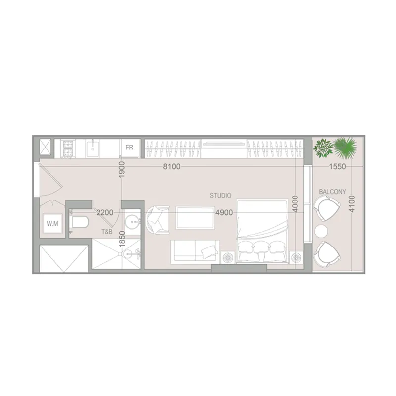 VERDAN1A 5 Studio floor plan, 433 sqft