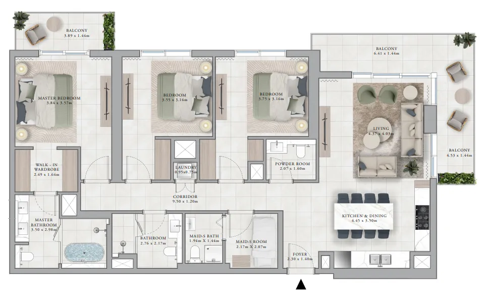 Club Place 3 bed floor plan, 1,752 sqft