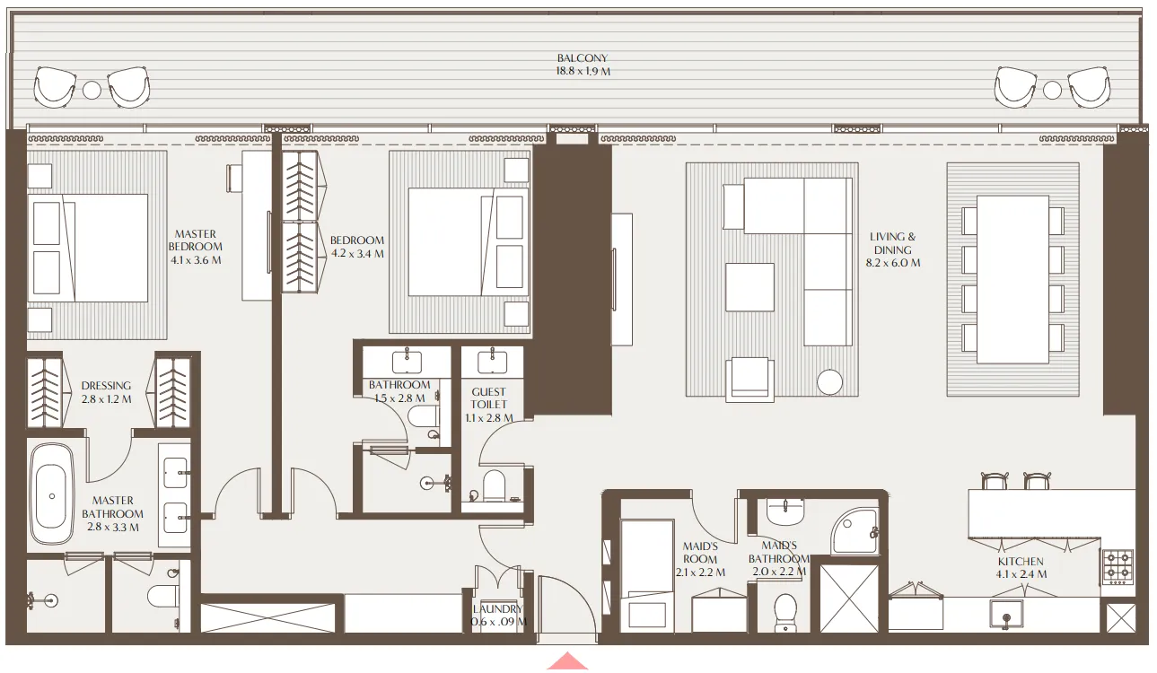 Akala Residences 2 bed floor plan, 2,090 sqft